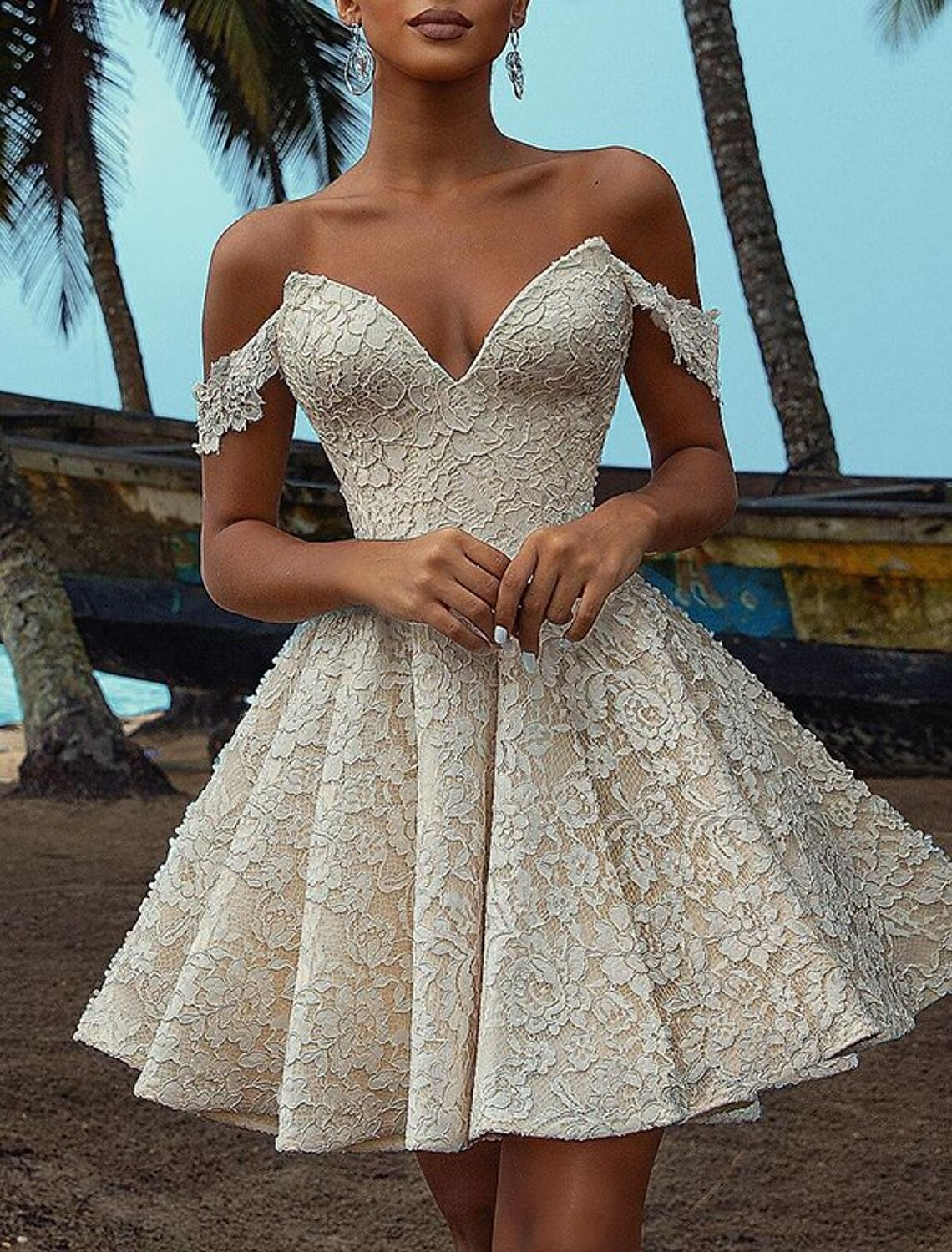 Abiti da cocktail a trapezio, eleganti, da sposa, cocktail party, corti/mini, maniche corte, scollo a V, autunnali, ricevimento di nozze, pizzo con ricamo
